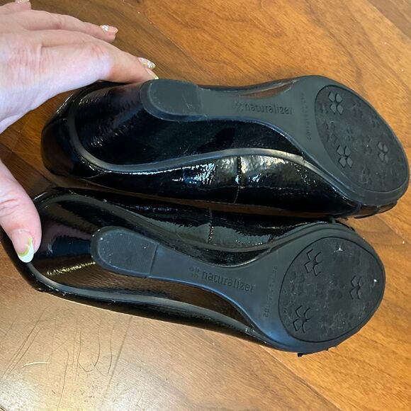 Naturalizer N5 Comfort women's wedge peep toe Hidi black patent shoes size 8.5 M - Picture 3 of 9